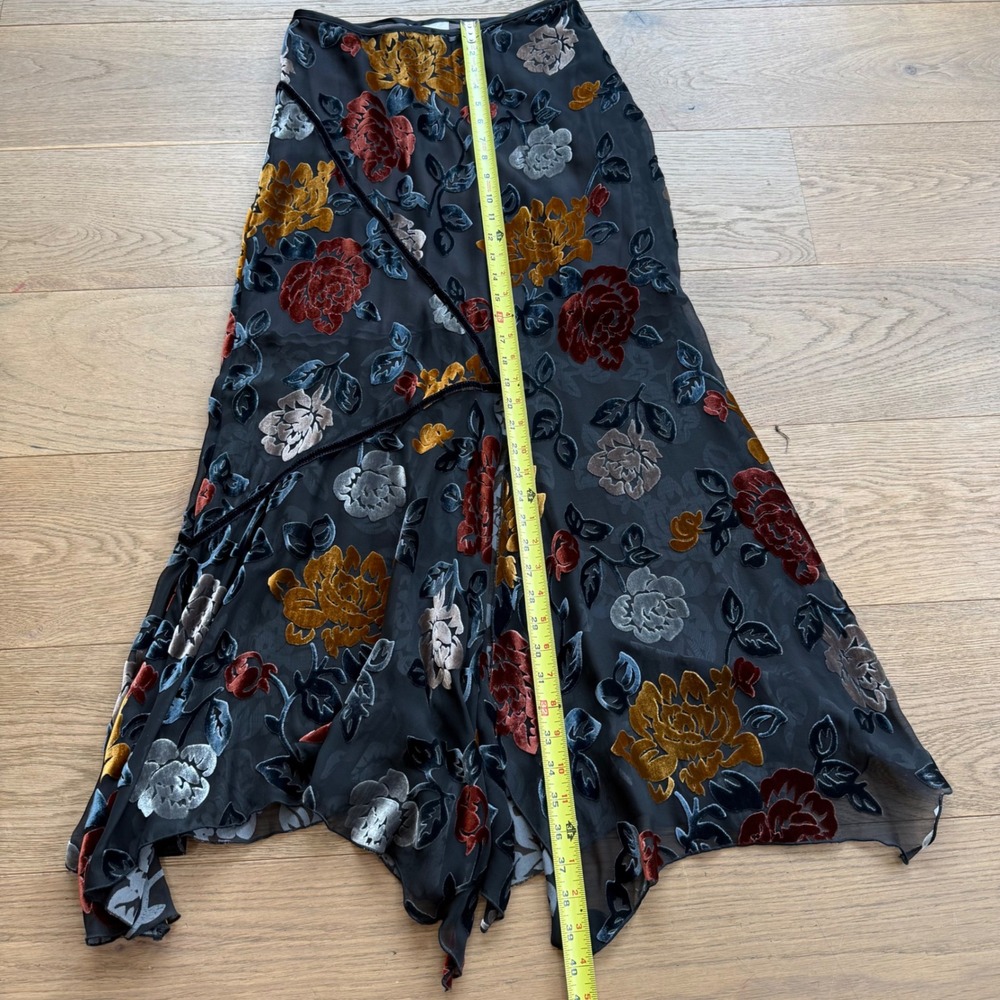 Hartnell Burnout Velvet Floral Maxi Skirt Black Gold Devore Handkerchief XS - Picture 4 of 8